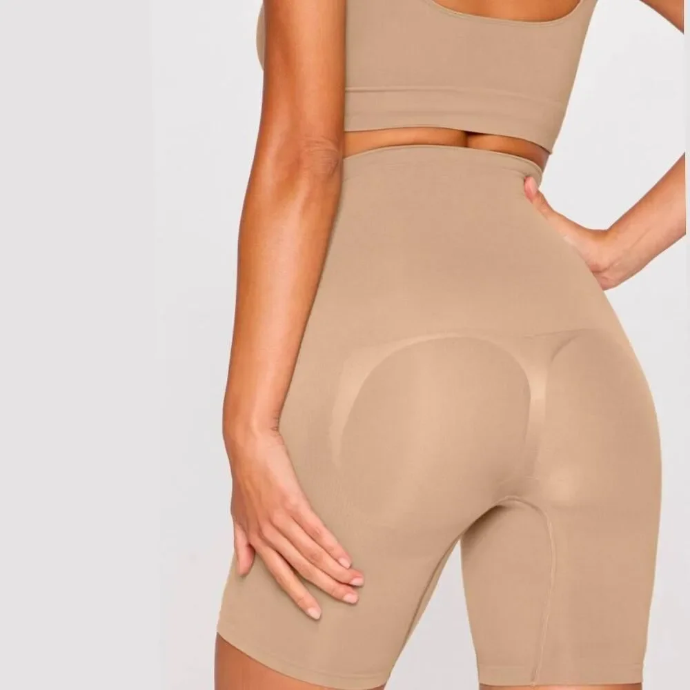 Yitty nude taupe nearly naked mid thigh booty lift short shaper M/L 8/10